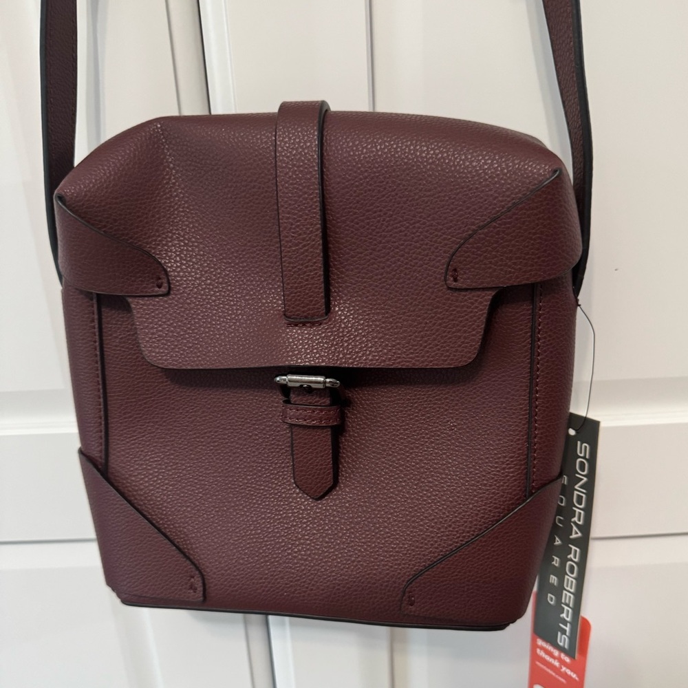 Sondra Roberts Squared Deep Burgundy Squared Crossbody Bag, NWT